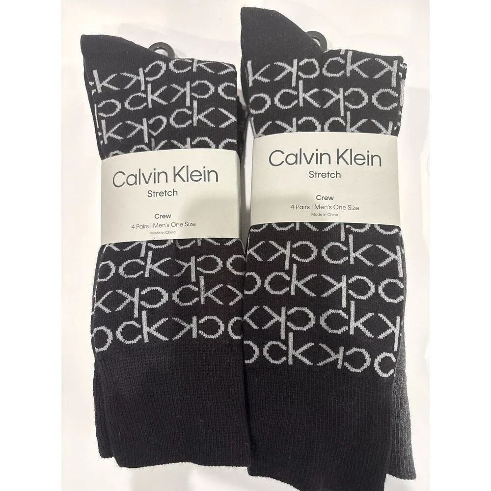 Calvin Klein Mens Crew Socks 8 Pair Stretch Black Assorted Combed Cotton 1 size
